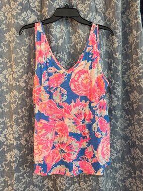 Lilly Pulitzer Bright Blue Tank with Pink Floral Print